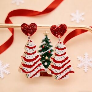 Christmas Tree Cake Drop Earrings Little Debbie Inspired Holiday Jewelry